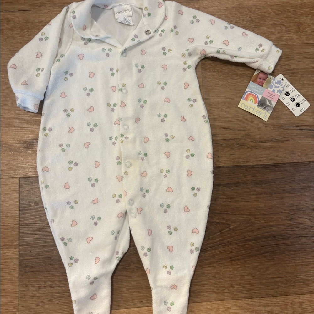 Vintage Carter's White Heart & Clover Baby One-Piece